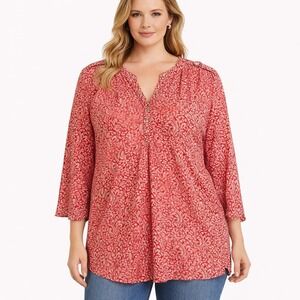 Eddie Bauer Womens Boho Floral Tunic Top Size XXL 100% Cotton 3/4 Sleeve Artsy